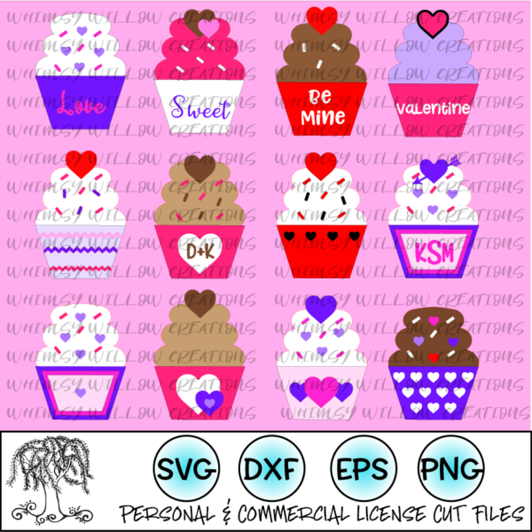 Valentine Cupcakes Svg Cut File Whimsy Willow Creations